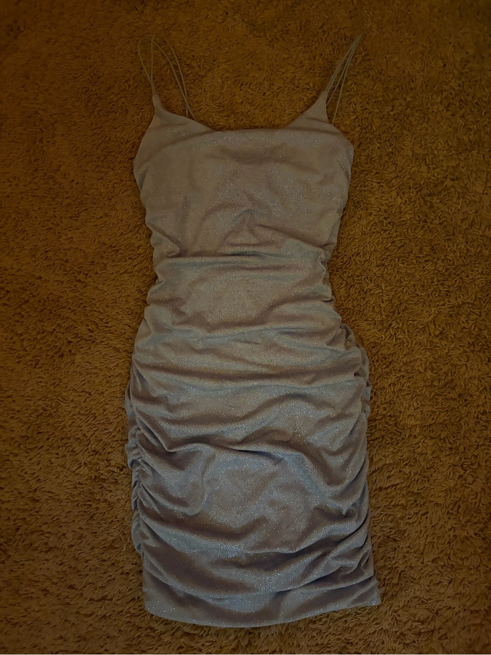 Shimmery Ruched Mini Dress in Silver-Grey